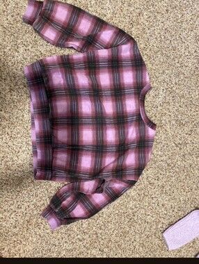love, Fire Pink and Black Plaid Cropped Sweatshirt